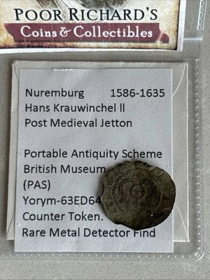 PAS Museo Británico Nuremberg 1586-1635 Post Medieval Latón Jetton C503 Foto 1 de 4