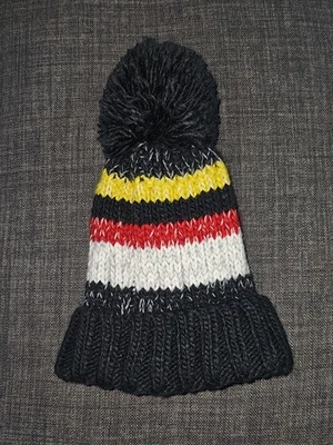 Kids Winter Hat Warm Lined Acrylic Cap Red Yellow Black Stripes Brand New - Image 1 of 4