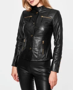 NEW REAL Black Leather Shirt Jacket for Women Pure Soft Lambskin Jacket - Picture 1 of 6