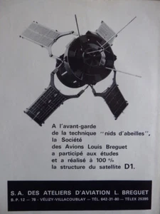 5/1966 PUB BREGUET STRUKTUR BIENENNESTEN SATELLIT D1 ORIGINAL FRANZÖSISCHE ANZEIGE - Bild 1 von 1