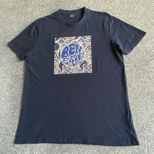 Ben Sherman T-Shirt Mens Large L Dark Navy Blue Retro Paisley Graphic Big Logo - Picture 1 of 11