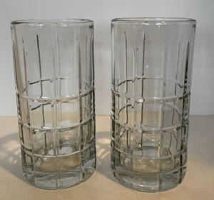 VTG Lot of 2 Anchor Hocking Tartan Clear 16 oz Tumblers Glasses 6" Tall - Picture 1 of 3