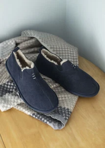 Herren Supreme Lammfell gefütterte Bootie Hausschuhe Hartgummi Sohle Wildleder außen marineblau - Bild 1 von 9