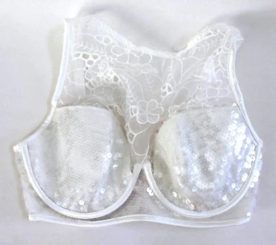 Victoria's Secret Mesh Petals Sequin Lace High Neck Balconet Bra Ivory Size 34DD - Image 1 of 4