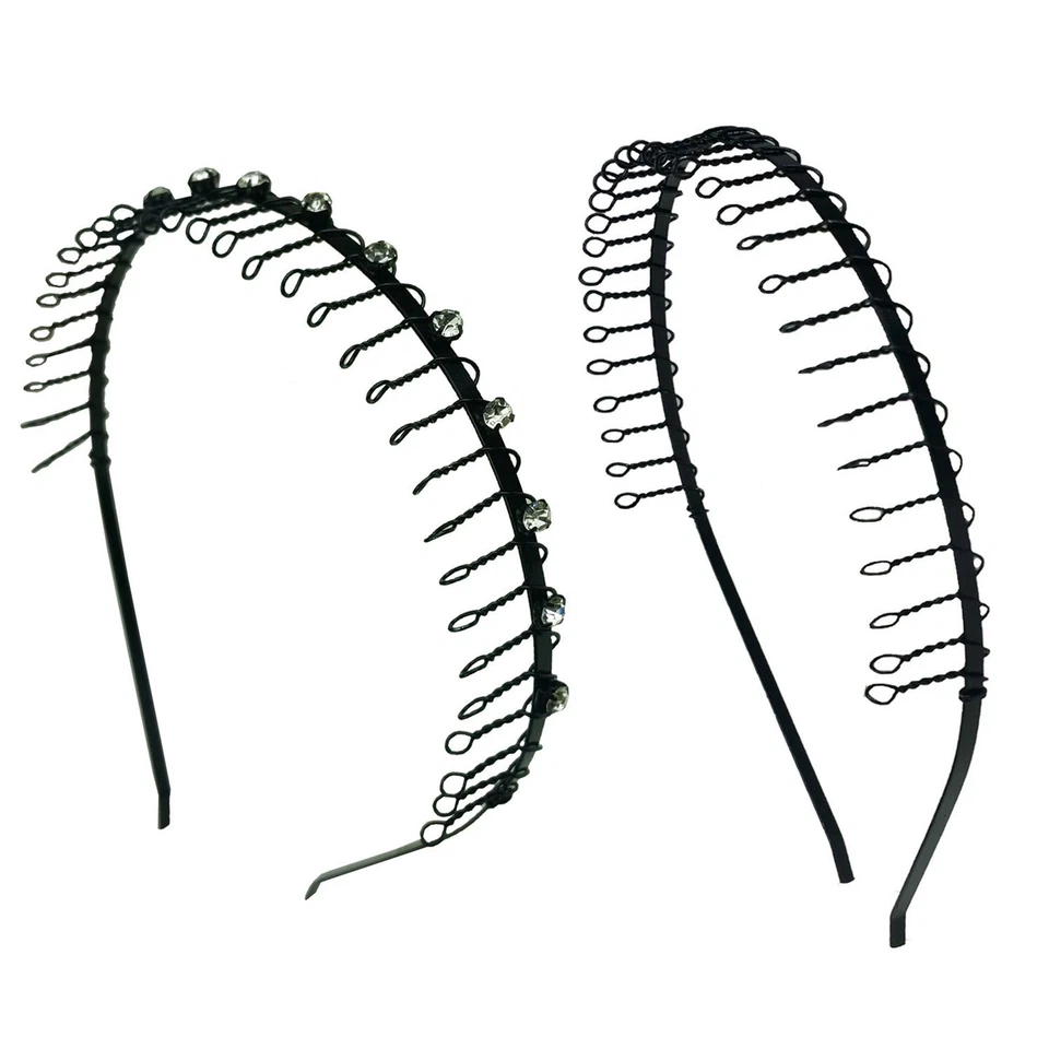 2 Pcs Comb Headband Metal Wire Teeth With Crystal Rhinestones & Plain Assorted