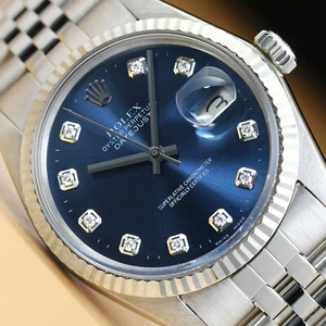 MENS ROLEX DATEJUST 18K WHITE GOLD & STAINLESS STEEL BLUE DIAMOND DIAL WATCH - Picture 1 of 6