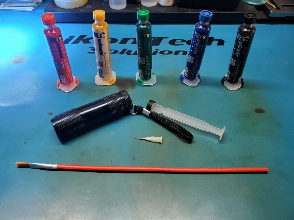 MECHANIC TRACE PCB BGA UV Solder Mask Repairing 10cc /w Syringe Light Brush Plunger Paint