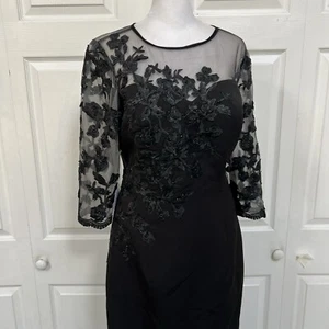 TS Couture Women's Size 6 Black Dress Long Sleeve Floral Cocktail NEW - Picture 1 of 14