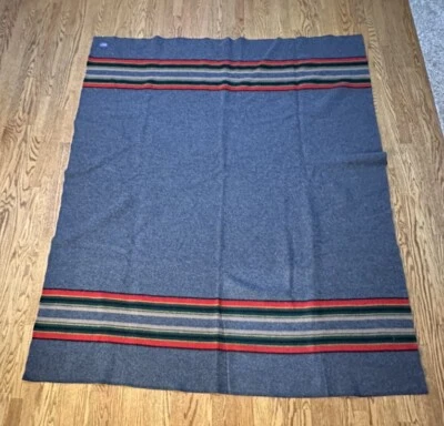 VTG Pendleton Camp Gray w/ Red Green Black Stripes Wool Blanket 67" x 82" NWT - Image 1 of 4