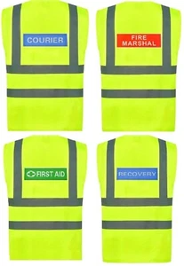 Printed Hi Viz Yellow Vests Courier, Recovery, First Aid, Fire Marshal, Security - Picture 1 of 11
