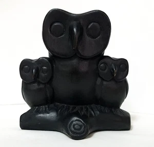 Hand Carved Wooden 3 Owl Owlet Family Figure Sculpture Abstract Folk Art Vintage - Picture 1 of 11
