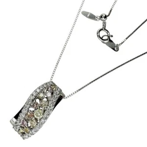 multicolor diamante 1.00ct collar K18WG oro blanco 5.8g 17.7" mujeres - Imagen 1 de 10