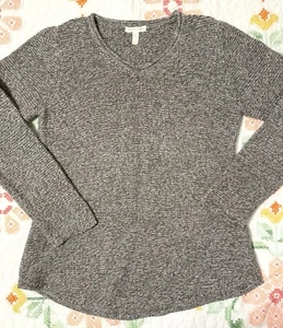 Eileen Fisher cotton gray/white knit V neck sweater S Tapered Waist - Picture 1 of 9