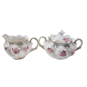 Antiguo juego de azucarero y crema de porcelana RS Prusia rosas rosadas - Imagen 1 de 10