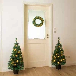 3er Set Weihnachtsbaum 90 cm und Weihnachtskranz 45cm Batterie LED warm weiß neu - Bild 1 von 3