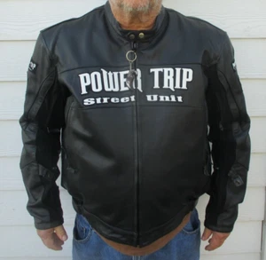 Power Trip Street Unit Motorcycle Gear Leather Jacket Size 54 Mens *NICE* - Picture 1 of 15