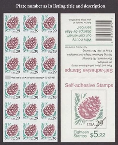 1990 PINE CONE booklet pane of 18 Sc 2491a plate number B2 - Picture 1 of 1