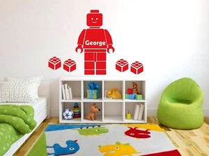 Blocks BRICK MAN Wall Stickers Personalised Boys Name Bedroom Art - Picture 1 of 8