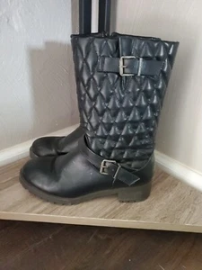 Size 7 Boutique Black Faux Leather Quilted Ankle  Boots Averi - Picture 1 of 9