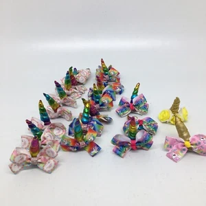 Lot of 20 Assorted Kids Unicorn Horn Hair Bow Clips- Great Unicorn Theme Party - Picture 1 of 12