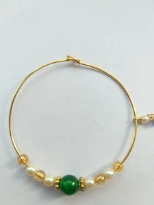 Green Bead Nose Ring Indian Nath Jewelry Gold Plated Wedding Hoop Piercing Chain - Picture 1 of 6