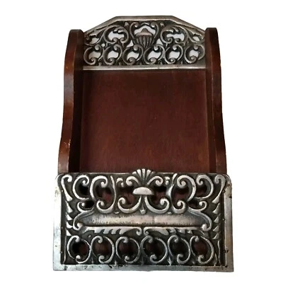 Mail Organizer- Wood & Aluminum, Hand Crafted, Scroll Detail, Vintage 70's - Image 1 of 4
