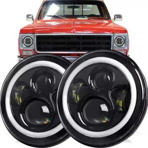 DOT Pair 7" Round LED Headlights Hi/Lo Beam For 1975-1980 Chevy K10 K20 K5 C10 - Picture 1 of 10