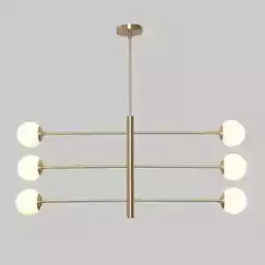 Chandelier 6 Globe Light Stilnovo Style Brass Fixture Milky Glob Ceiling Light - Picture 1 of 5