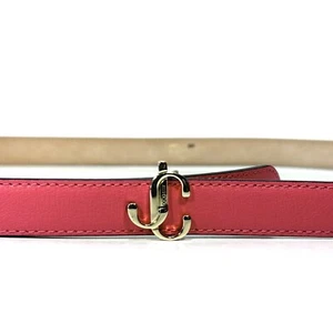 JIMMY CHOO Womens Mini Helina Calf Leather Logo Slim Belt Pink (MSRP $450) - Picture 1 of 3