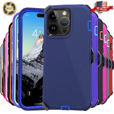 For Apple iPhone 14 (6.1") Shockproof Defender Case Cover with Belt Holster Clip - Image 1 of 4