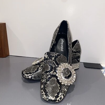 Кожаные туфли-лодочки Jeffrey Campbell модель Louisa со змеиными стразами на каблуках 7,5 - Изображение 1 из 4