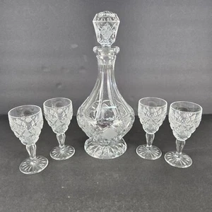 Vintage Bohemian Crystal Decanter With Stopper & 4 Matching Wine Glasses - Elega - Picture 1 of 8