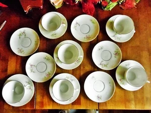 17 VINTAGE LS & S CARLSBAD FINE CHINA PINK ROSES 6 CUPS & 11 SAUCERS AUSTRIA - Picture 1 of 12