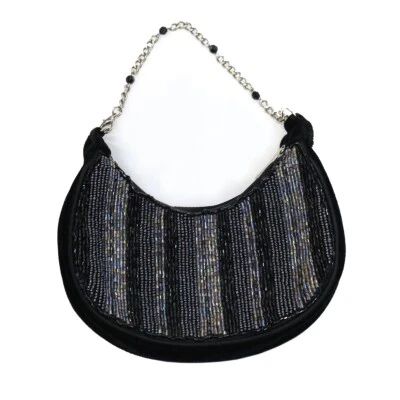 Liz Claiborne Mini Crescent Handbag Beaded Velvet Chain Strap Iridescent Black - Image 1 of 4