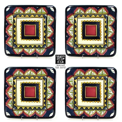 Tabletops Gallery MEDITERRANEAN 8.5" Square Salad Plate Set 4 Blue Red Gold NWT - Image 1 of 4