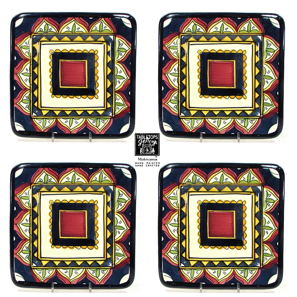 Tabletops Gallery MEDITERRANEAN 8.5" Square Salad Plate Set 4 Blue Red Gold NWT - Image 1 of 4