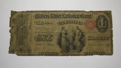 $1 1865 Athol Massachusetts Original National Currency Bank Note Bill #708 Ace - Image 1 of 2