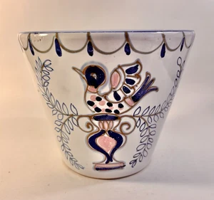 Vintage Italian Ceramic Cachpot 6" Tall 7" Wide Bird on Urn Blue & Pink Glaze - Picture 1 of 12