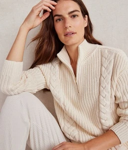 Damen Gr. S Haven Well Within Fisherman Pullover 1/4 Reißverschluss elfenbein weich warm bequem! - Bild 1 von 16