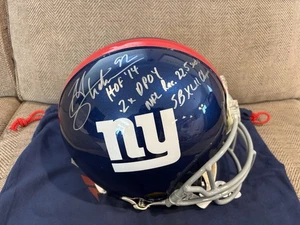 Michael Strahan Autographed Inscribed Career Stat Pro Line Helmet Fanatics - Picture 1 of 9