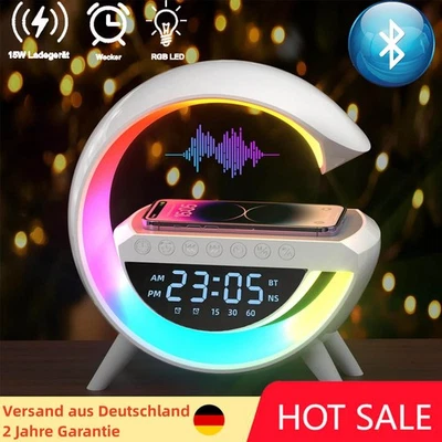 LED Nachtlicht Wecker FM Radio Bluetooth Lautsprecher Kabellos Ladestation DHL - Bild 1 von 4
