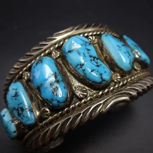 R. WYLIE Navajo VINTAGE Sterlingsilber BLAU KINGMAN TÜRKIS Reihe Manschette ARMBAND - Bild 1 von 19