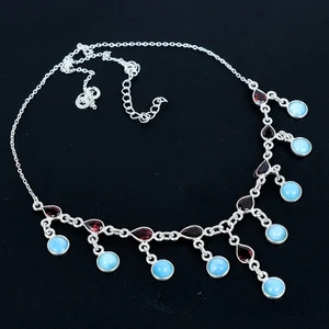 Larimar Garnet Gemstone Solid 925 Sterling Silver Pendant Necklace For Women - Picture 1 of 4