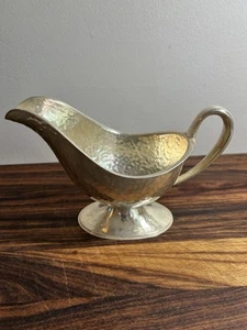 Vintage Silver Plate Hammerd Gravy Boat With Handle With Hallmarks - Picture 1 of 16
