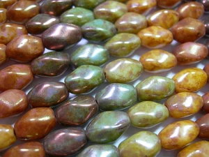 15 10x6 mm 5 Farben Picasso Glanz Gedreht Oval Tschechisch Glasperlen - Bild 1 von 2
