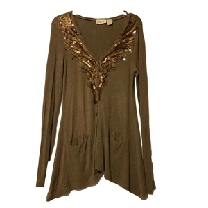 MISS ME Damen SMALL Langarm Pullover Knopf braun asymmetrisch Einstecktuch - Bild 1 von 4