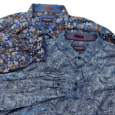 Lot of 2 Johnston & Murphy Button Up Shirts Mens 3XL Colorful Pattern Flip Cuffs - Image 1 of 4