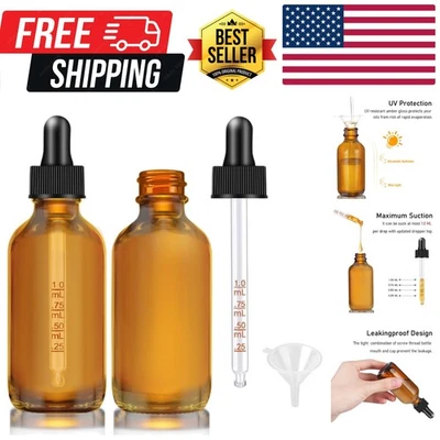 Botella cuentagotas 2 oz, paquete de 2 botellas cuentagotas de vidrio ámbar con etiquetas y F... Foto 1 de 4