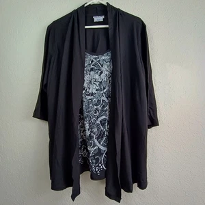 Blair Cardigan With Attached Floral Tank Women's Size XL Black - Picture 1 of 7
