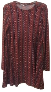 BCBGeneration Damen Small Tunika Oberteil Bluse Langarm weinrot Blumen Streifen - Bild 1 von 7